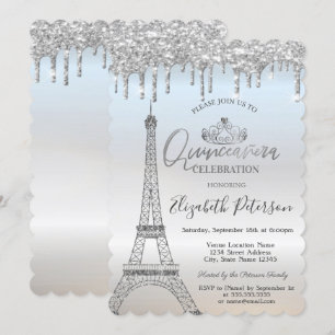 Invitation Tour Eiffel pailletée Cool, gouttes de Quinceañera