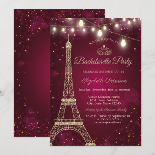 Invitation Tour Eiffel Pailletée Or, Diadème Enterrement de V