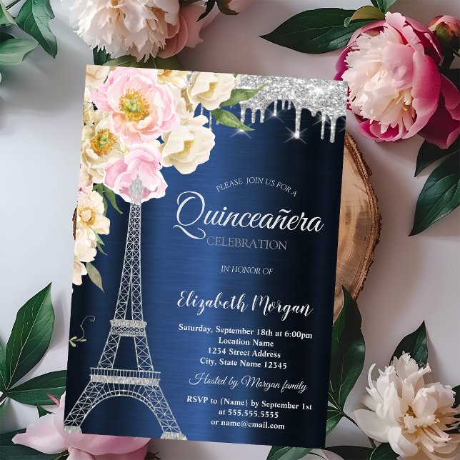 Invitation Tour Eiffel Paillettes Argentées,Drips Cérémonie d (Créateur téléchargé)