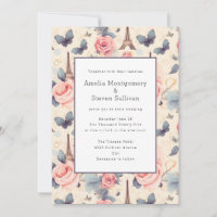 Tour Eiffel Papillon et Motif de Roses Mariage