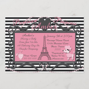 Invitation Tour Eiffel Paris Baby shower de caniche rose Invi