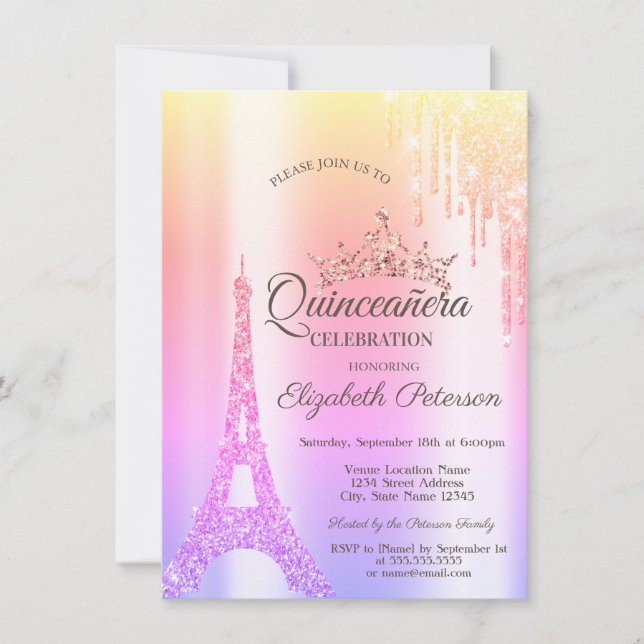 Invitation Tour Eiffel Paris, Drift Ombre Quinceañera (Devant)
