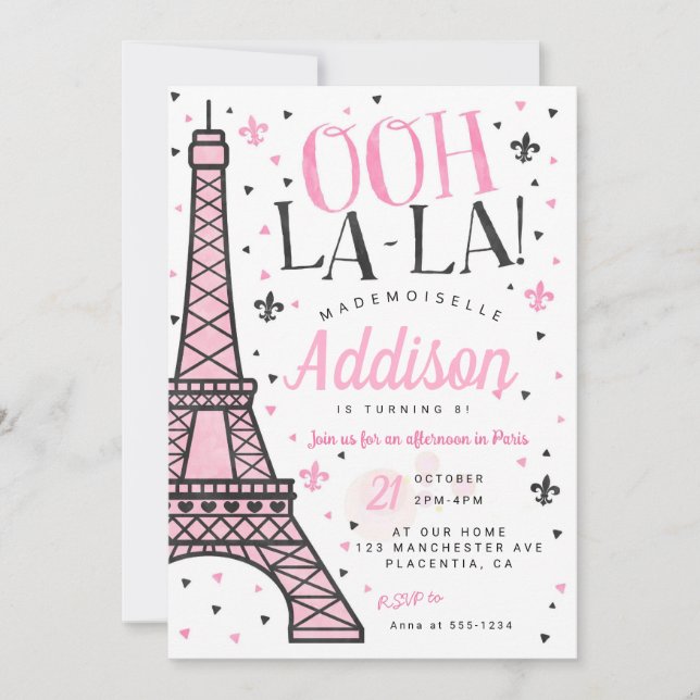Invitation Tour Eiffel Paris Fête d'anniversaire Fille (Devant)