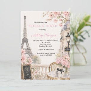 Invitation Tour Eiffel Paris Fleurs Roses Baby Shower