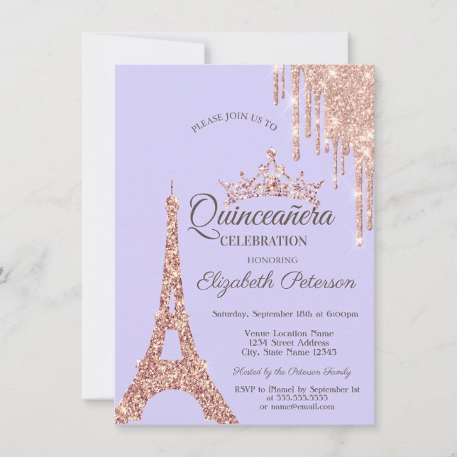 Invitation Tour Eiffel Paris, Lavander Lavander Quinceañera (Devant)