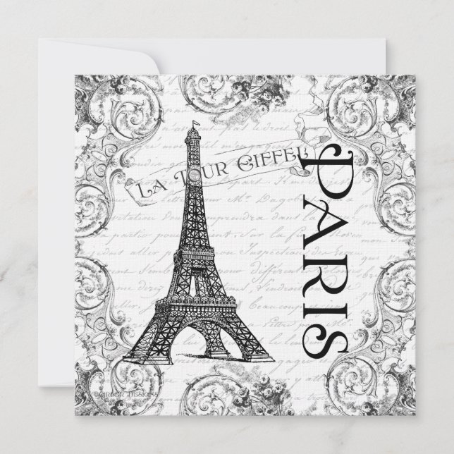 Invitation Tour Eiffel Paris Parchemins français (Devant)