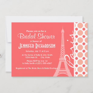 Invitation Tour Eiffel, Paris, Pois roses et coraux