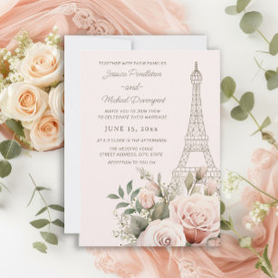 Invitation Tour Eiffel Paris Roses roses roses Mariages
