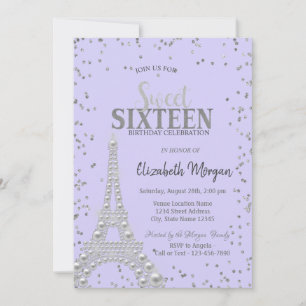 Invitation Tour Eiffel Perles,Cadre Diamants Lavande