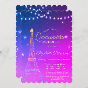 Invitation Tour Eiffel, Quinceañera Bourgogne En