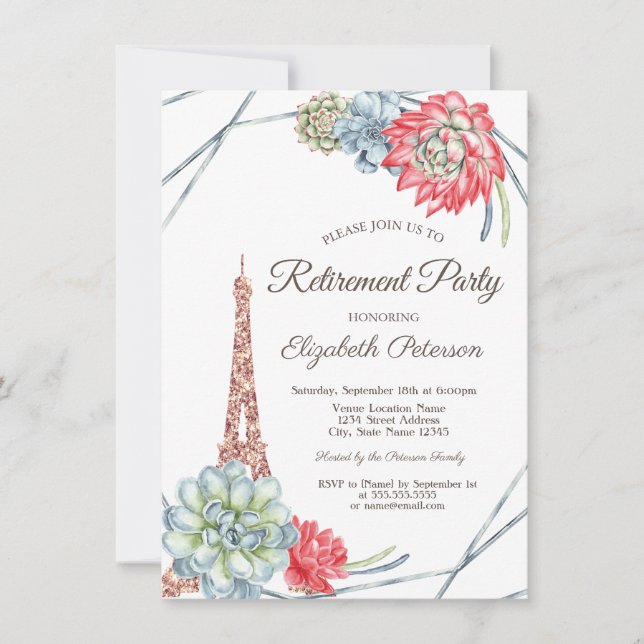 Invitation Tour Eiffel,Retraite de succulentes (Devant)