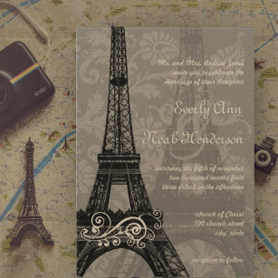 Invitation Tour Eiffel romantique Mariage damassé