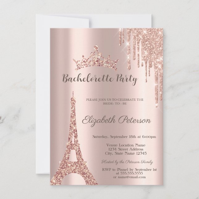 Invitation Tour Eiffel, Rose Drift Gold Bachelorette (Devant)