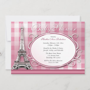 Invitation Tour Eiffel rose En vichy Baby shower parisien
