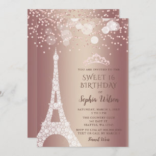 Invitation Tour Eiffel Rose Gold Sparkle Parties scintillant