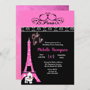 Invitation Tour Eiffel rose Noir Paris France Anniversaire