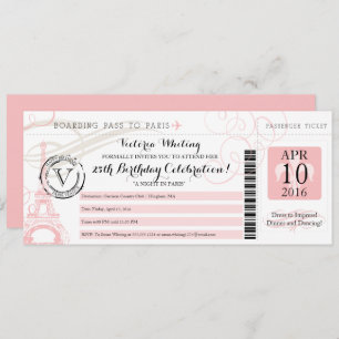 Invitation Tour Eiffel rose Nuit à Paris Anniversaire