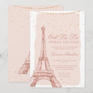 Invitation Tour Eiffel rose or parties scintillant blush Swee