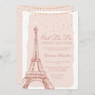 Invitation Tour Eiffel rose or parties scintillant brush Swee