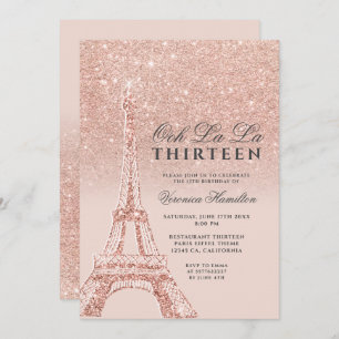 Invitation Tour Eiffel rose or parties scintillant rose chic 
