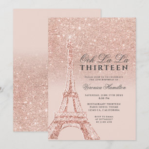 Invitation tour Eiffel rose or scintillant rose chic treize