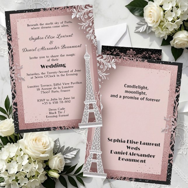 Invitation Tour Eiffel Rose Pâle Destination Mariage Paris (Blush Pink Eiffel Tower Destination Paris Wedding Invitation)