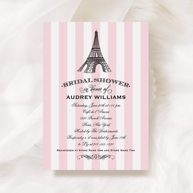 Invitation Tour Eiffel rose Paris Fête des mariées Mariage (Créateur téléchargé)