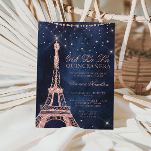 Invitation Tour Eiffel rose parties scintillant or scintillan