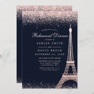 Invitation Tour Eiffel Rose Répétition Gold Sparkle