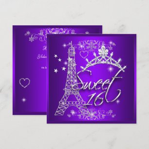 Invitation Tour Eiffel Sweet 16 seize ans Violet