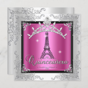 Invitation Tour Eiffel Tiara Quinceanera rose argent