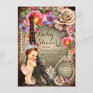Invitation Tour Eiffel vintage bébé à Paris Shower