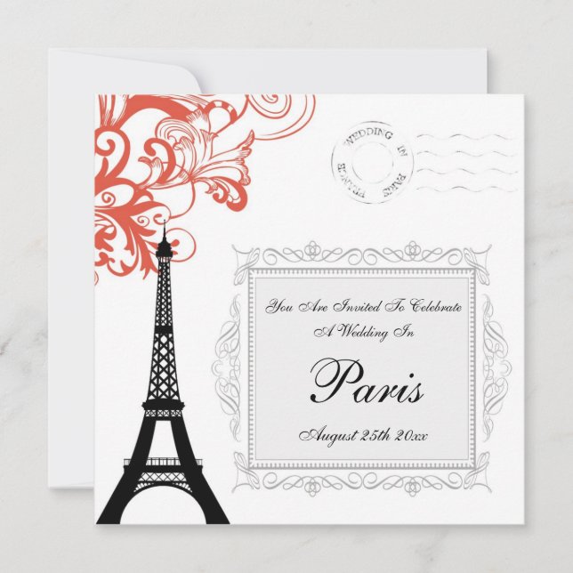 Invitation Tour Eiffel Vintage Mariage À Paris (Devant)