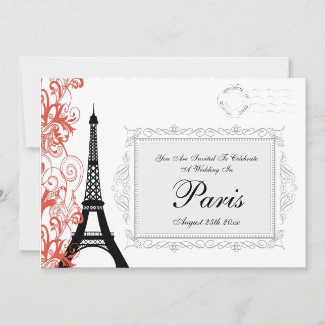 Invitation Tour Eiffel Vintage Mariage À Paris (Devant)
