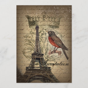 Invitation Tour Eiffel vintage moderne de Paris d'oiseau