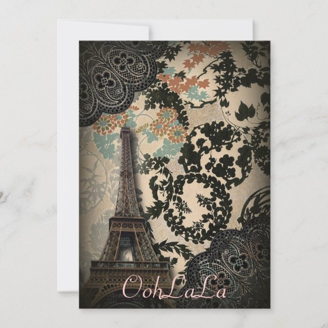 Invitation tour eiffel vintage moderne paris douche nuptiale (Devant)