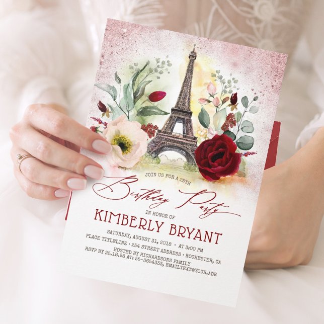 Invitation Tour Eiffel Vintage Paris Rose Gold Anniversaire (Créateur téléchargé)