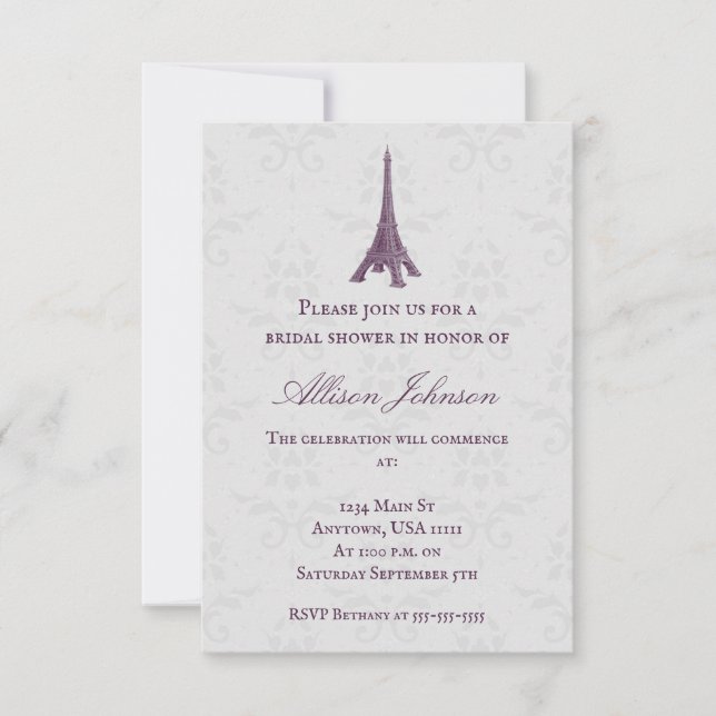 Invitation Tour Magenta Eiffel Fête des mariées Damas (Devant)
