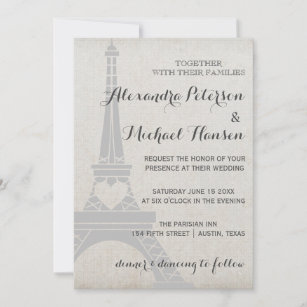 Invitation Tour Vintage Paris Eiffel sur Mariage gris antique