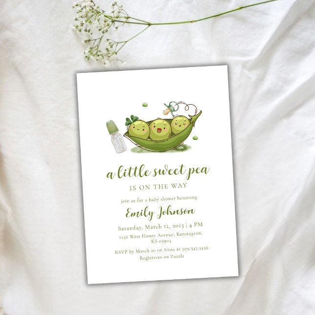 Invitation Tourbe vert Sage Pea doux dans le Baby shower de p (Sage Green Pacifier Sweet Pea In Pod Baby Shower Invitation)