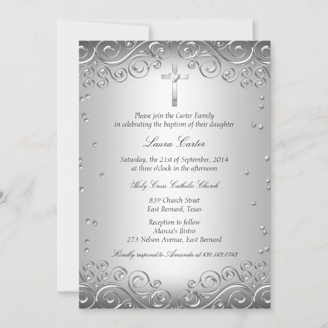 Invitation Tourbillon d'argent et baptême/célébration de la n (Devant)