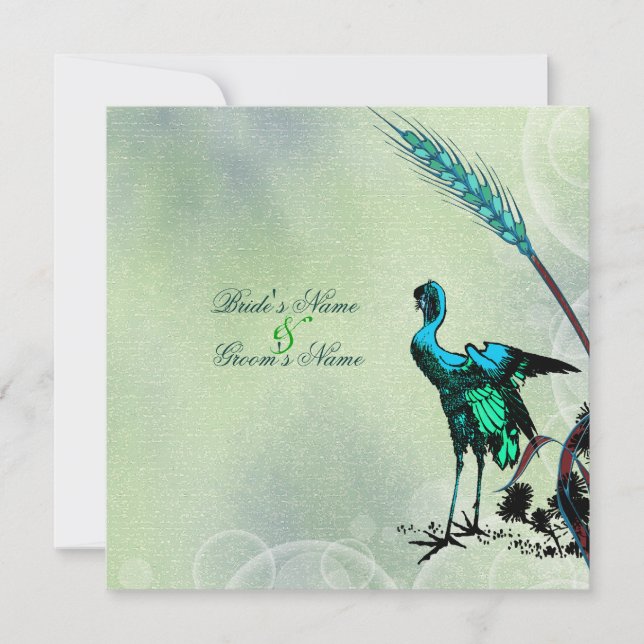 Invitation Tourbillon de grue mariage vert bleu (Devant)
