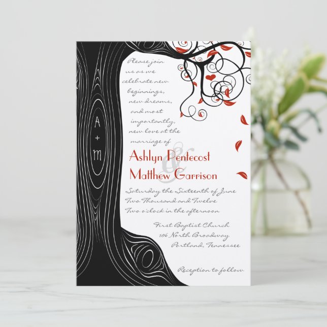 Invitation Tourbillon fantaisiste Oiseaux noirs et rouges dan (Debout devant)