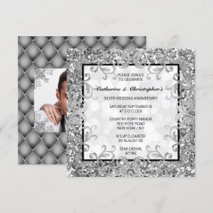 Invitation Tourbillon floral argenté paillettes quatrefeuille