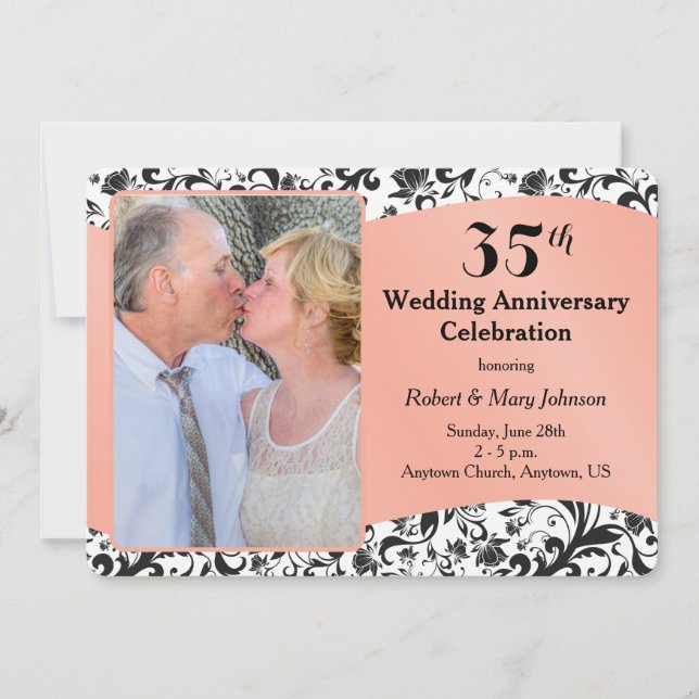 Invitation Tourbillon noir et corail 35e anniversaire de mari (Devant)