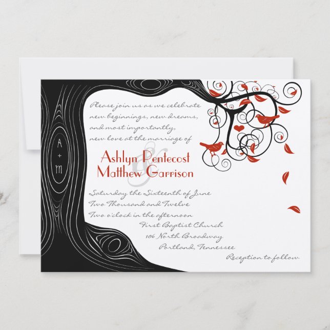 Invitation Tourbillon noir et rouge dans un arbre (Devant)