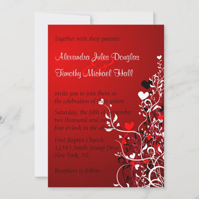 Invitation Tourbillon noir et rouge mariage 5x7 (Devant)