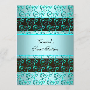Invitation Tourbillons Bleu Turquoise Joliment Seize Ans