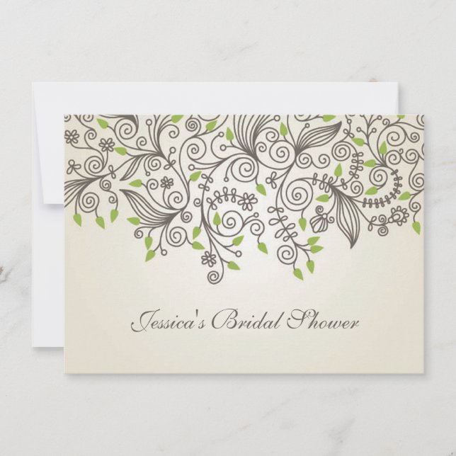 Invitation Tourbillons Brown et Fête de l'mariée feuille vert (Devant)