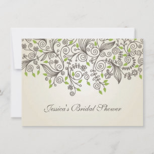 Invitation Tourbillons Brown et Fête de l'mariée feuille vert